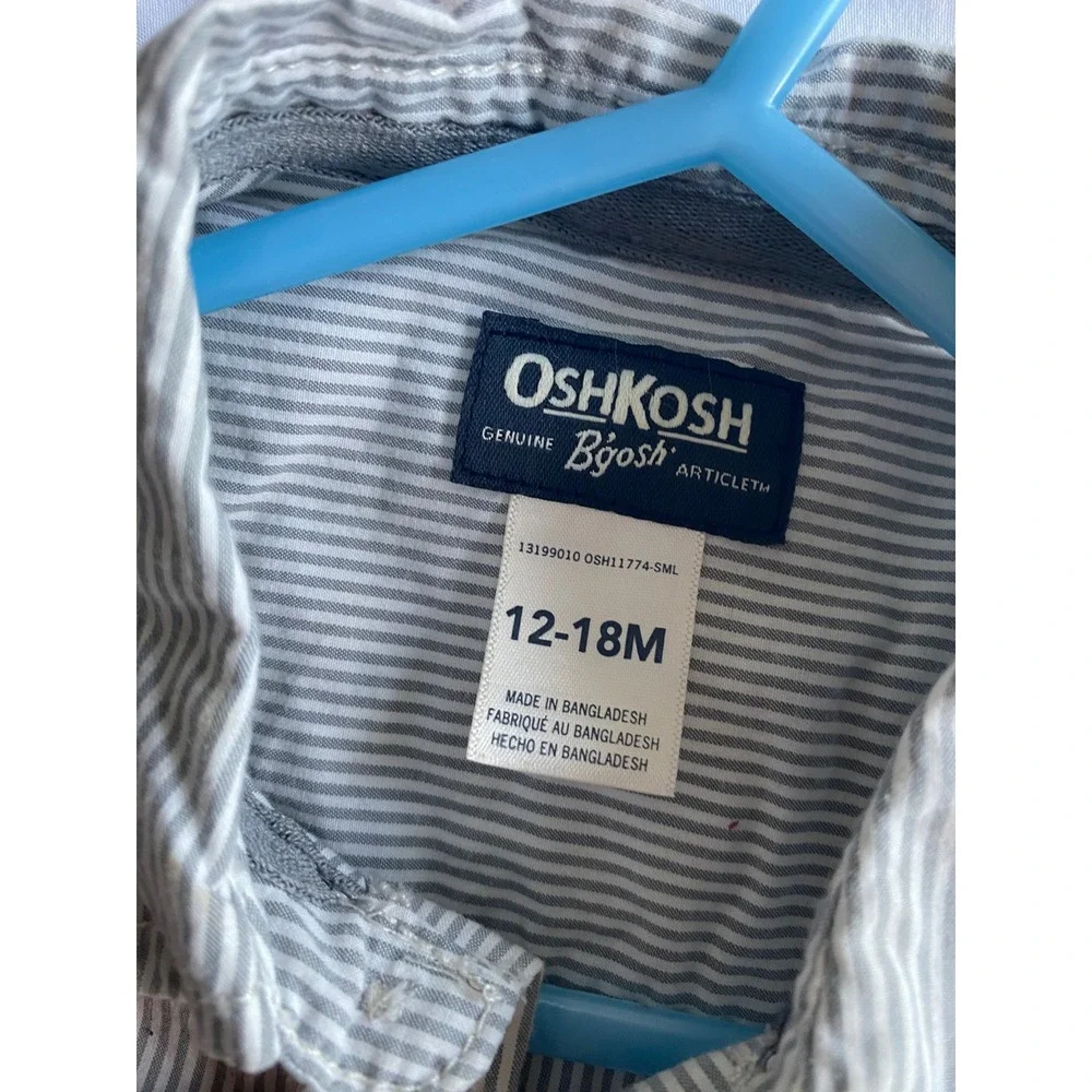 OshKosh B'gosh Baby Boy Striped Preppy Bodysuit 12-18M Gray White 13199010